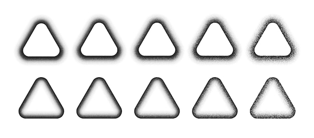 Набор векторных ручных зернистых выцветших треугольников абстрактных форм, изолированных на белом