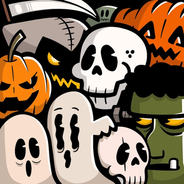 Vector handdrawn Halloween Things elements