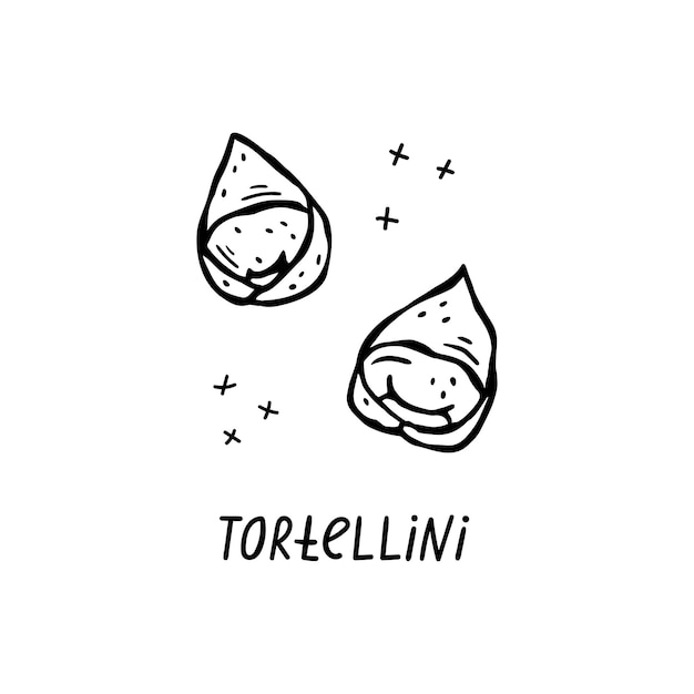 Illustrazione disegnata a mano di vettore della cucina italiana tortellini