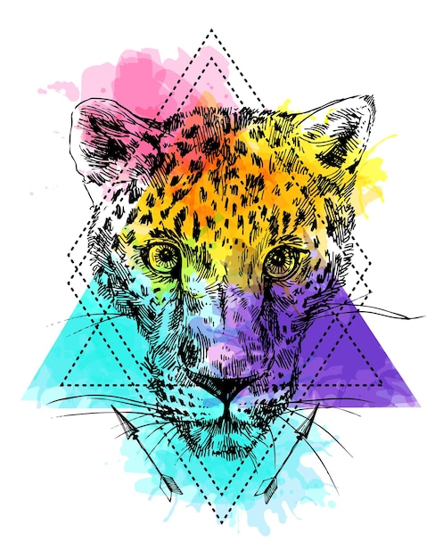 Векторная ручная иллюстрация леопарда в стиле эскиза рисунок от руки хорошо подходит для печати приглашений на футболки