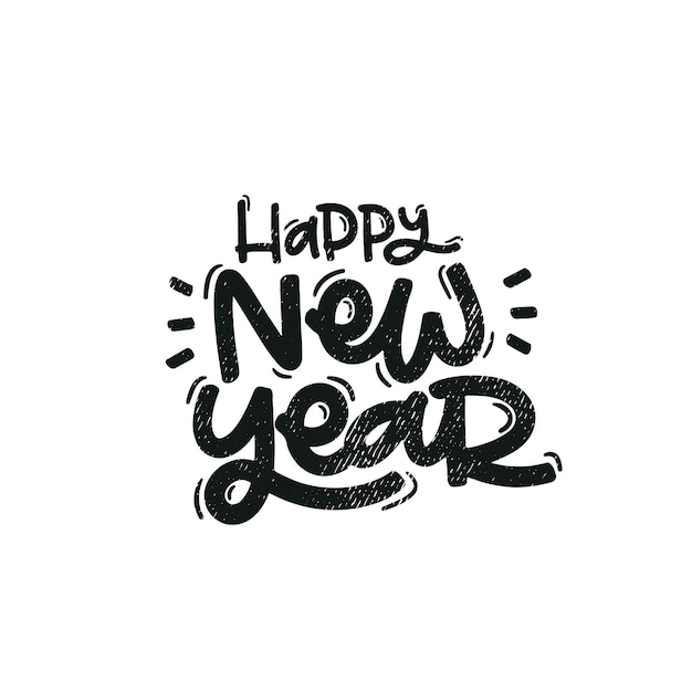 Vector handdrawn illustration Lettering phrases Happy new year badge calligraphy
