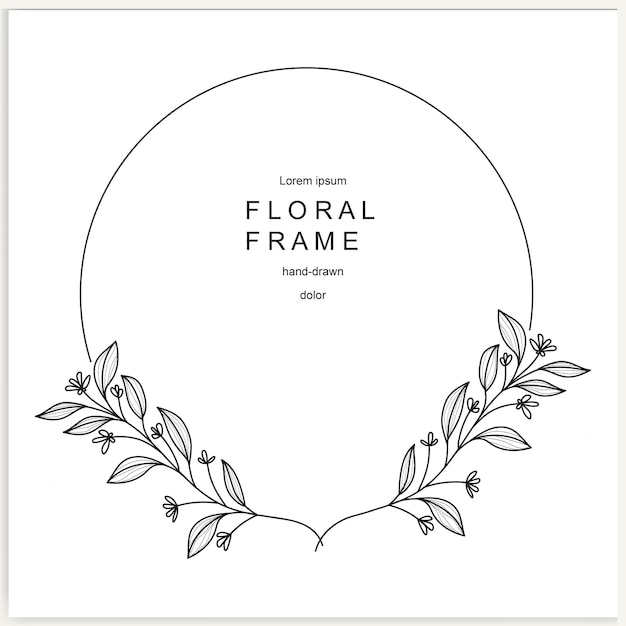 Vector Handdrawn line floral frame Elegant vintage wreath Logo template Vector illustration
