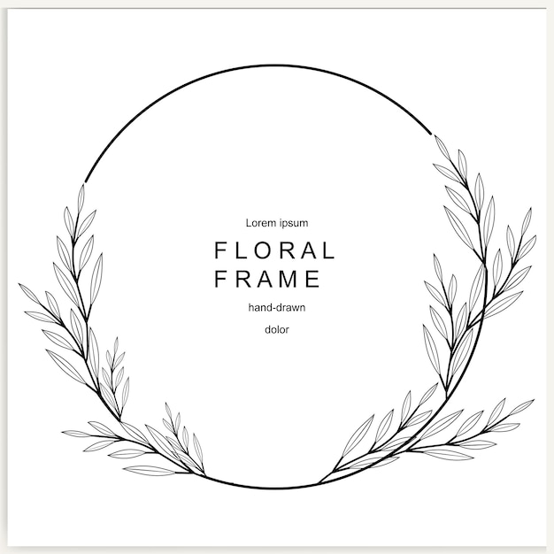 Vector Handdrawn line floral frame Elegant vintage wreath Logo template Vector illustration