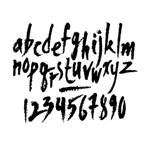 Vector handgeschreven cijfers en latijnse kleine letters