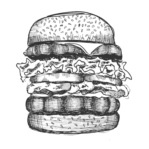 Vector vector handgetekende hamburger