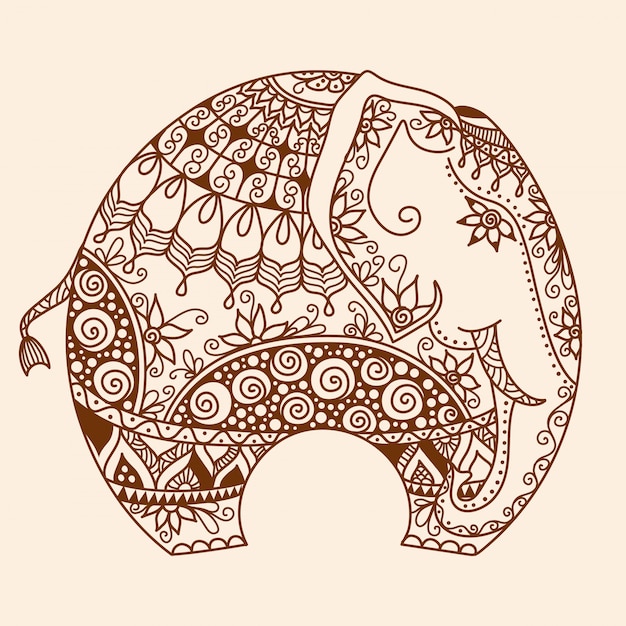 Vector handgetekende henna mehndi tattoo doodle met versierde indische olifant