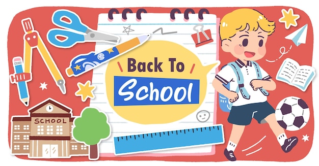 Vector handgetekende illustratie banner voor kinderen terug naar school