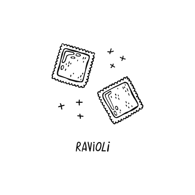 Vector handgetekende illustratie van de Italiaanse keuken Ravioli