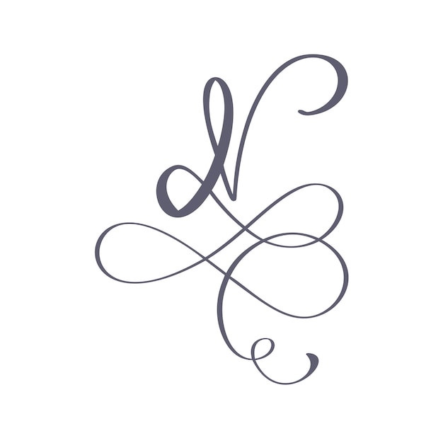 Vector handgetekende kalligrafische bloemen n monogram of logo hoofdletters hand lettering letter n wervelingen
