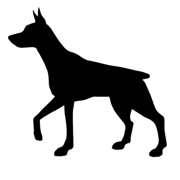 Vector vector handgetekende loopende doberman hond silhouet