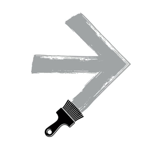 Vector handgetekende pijlsymbool gemaakt met penseel, richting teken. Geborsteld cursor zwart-wit afbeelding, volgende concept.