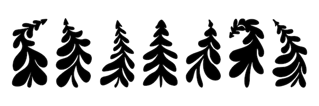 Vector vector handgetekende winterbomen instellen grillige kerstbanner