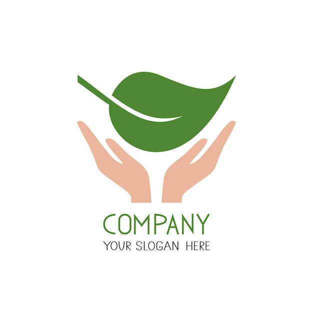 Вектор руки с зеленым листом растений значок, эко логотип ухода