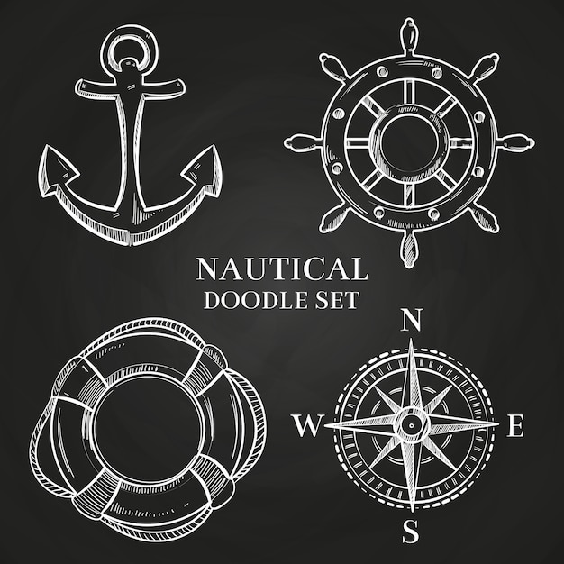 Vector handwheel, anchor, compass and lifebuoy