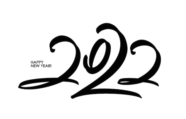 Vector Handwritten calligraphic brush number lettering of 2022. Happy New Year.