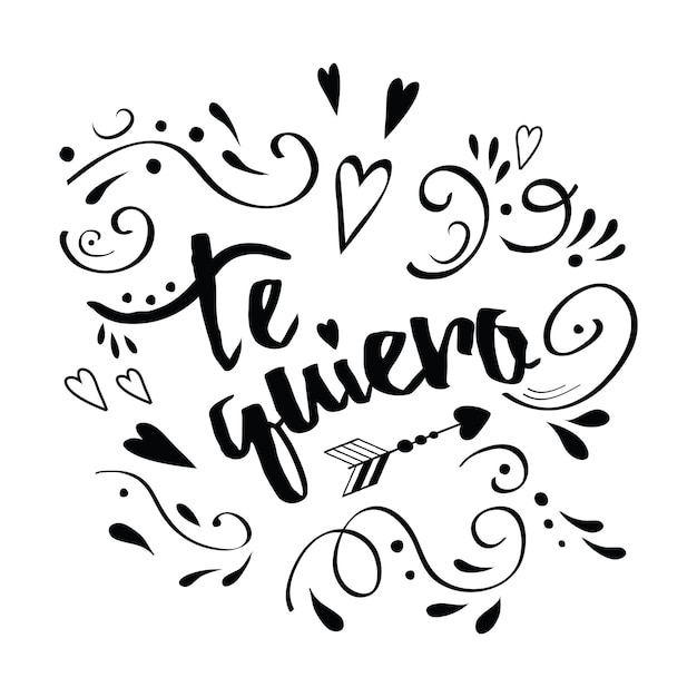 Vector handwritten romantic calligraphy diagonal banner in spanish 'Love you' decorated floral black abstract ornate