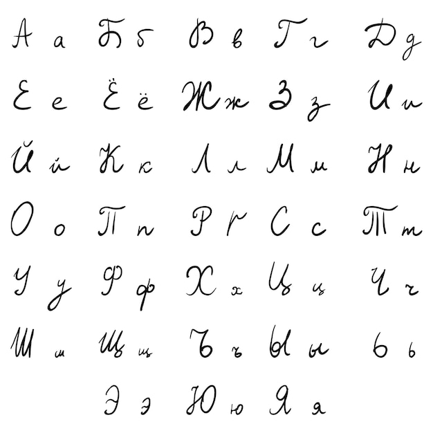 Vector Handwritten Russian Alphabet Cyrillic Font