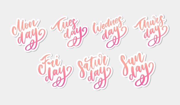 Vector vector handwritten week days and symbols set. ink font. stickers for planner and other. clipart. isolated.