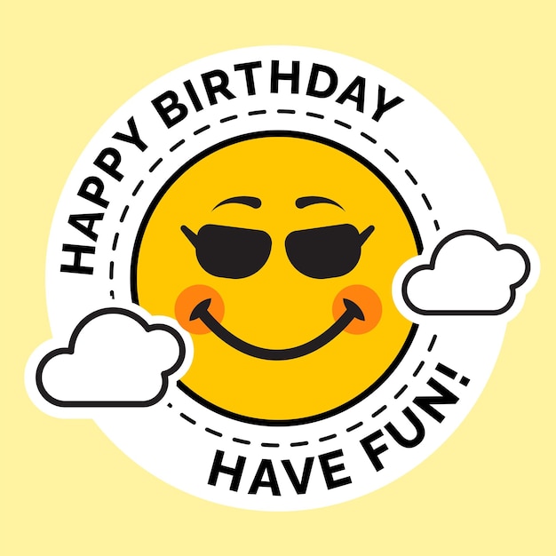 Vector vector happy birthday greeting design with characters of emoji cheerful and dressed with glasses