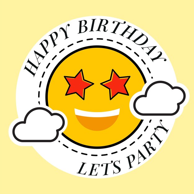 Vector happy birthday greeting design with characters of emoji cheerful lets party