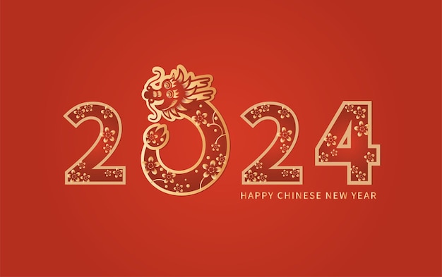 Vector vector happy chinese new year 2024 year of the dragon zodiac sign with flower and asian elements