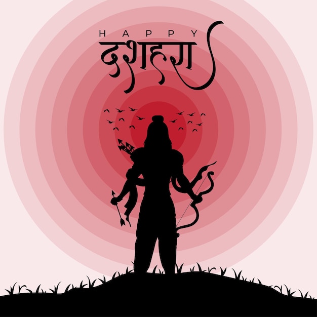 Vector happy dussehra and vijyadashmi with lord rama social media post in hindi calligraphy