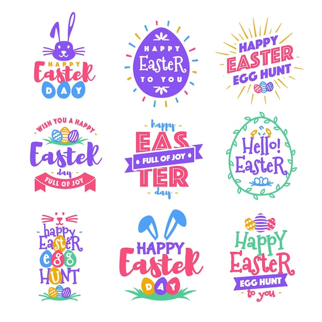 Vector happy easter day emblem set colorfull typography style for greeting card text templates label badges decoration sale banner party poster promotion tag decoration Vector Illustration