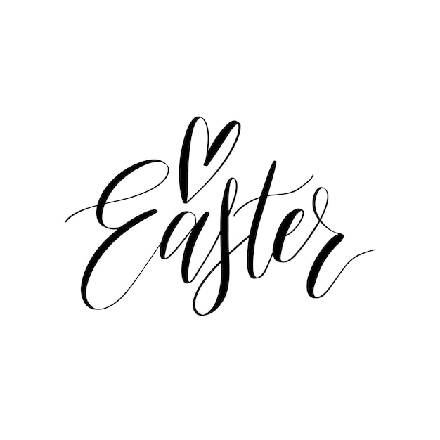 Vector Happy Easter kalligrafie op witte achtergrond. Religieuze vakantie hand belettering voor wenskaart, poster, flyer etc.