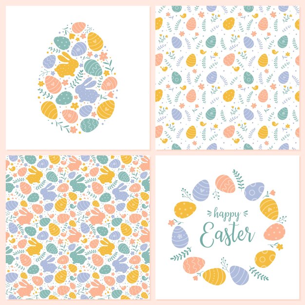Vector vector happy easter templates and seamless patterns