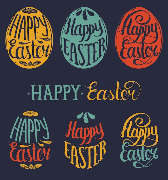 Vector happy easter type kaarten in de eivorm religieuze vakantie vectorillustraties voor posters flyers