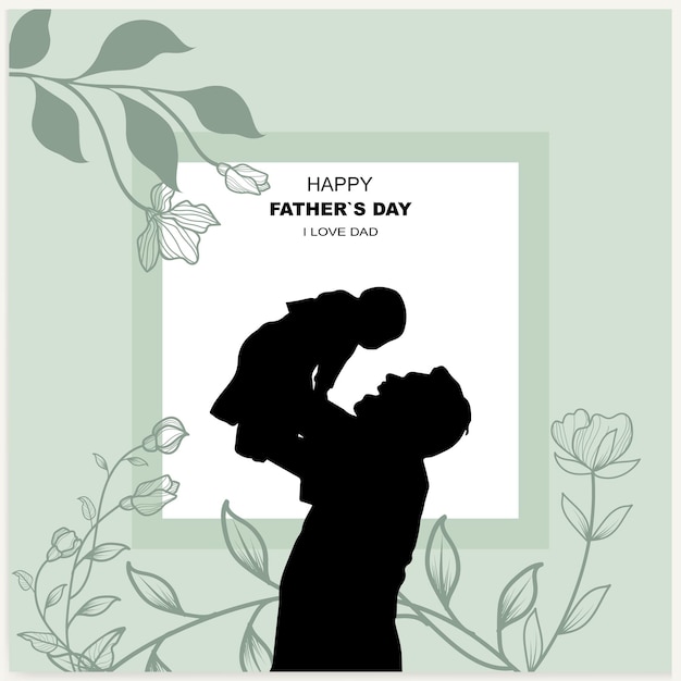 Vector happy Father's day with dad and children silhouettes