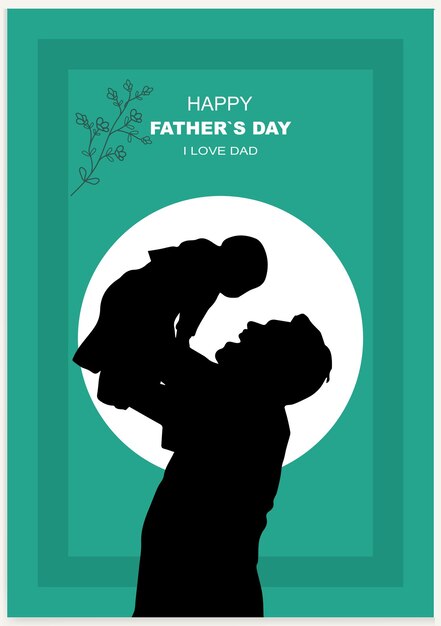 Vector happy father's day with dad and children silhouettes