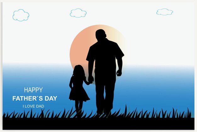 Vector vector happy father's day with dad and children silhouettes
