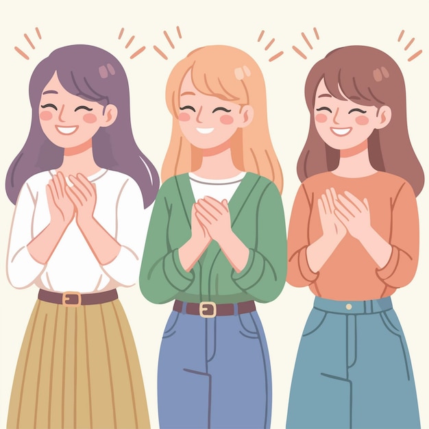 Vector happy girl clap hands cartoon illustration