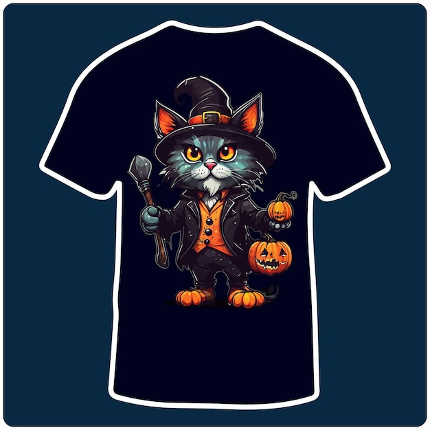Vector happy Halloween party eng kat pompoenen illustratie tshirt ontwerp