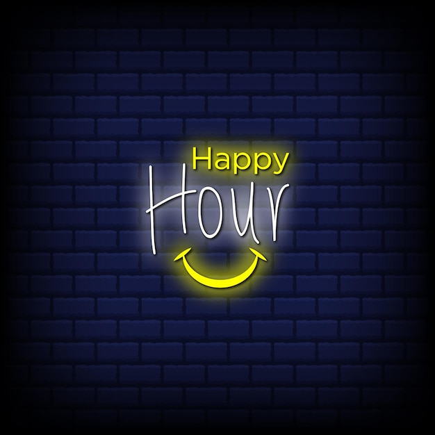 Vector vector happy hour neon signs style text button