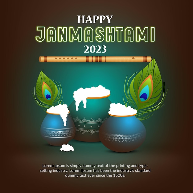 Vector happy Krishna janmashtami festival design