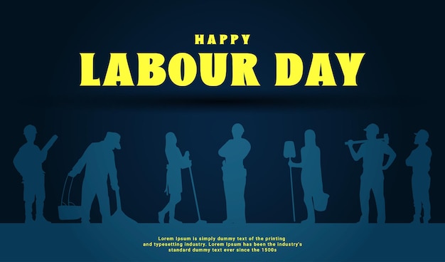 Vector vector happy labor day typography social media poster design with working man silhouette