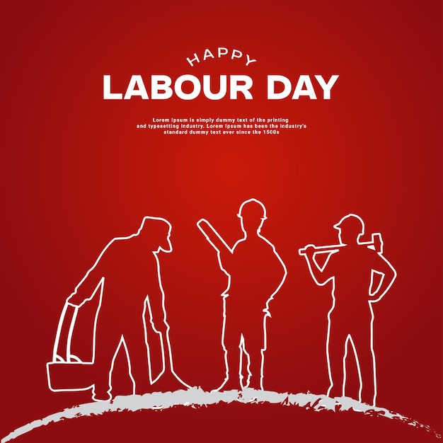Вектор счастливой типографии Дня труда дизайн плаката для социальных сетей с силуэтом рабочего человека