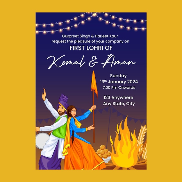 Vector vector happy lohri cultural festival of punjab invitation