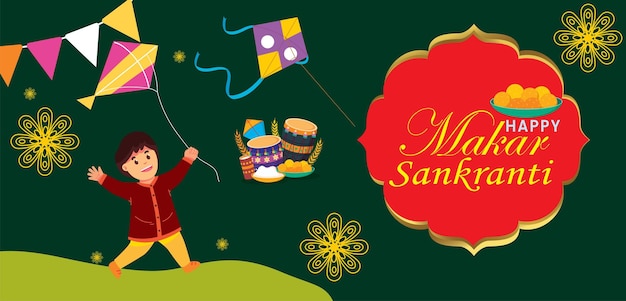 Vector happy makar sankranti festival background with colorful kites