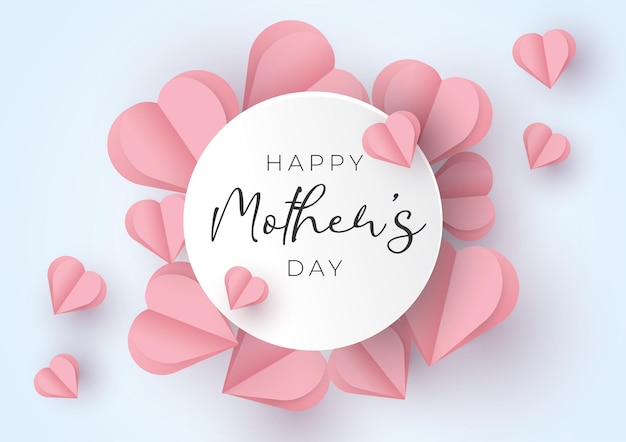 Vector happy mother's day heart Paper style 3D illustration