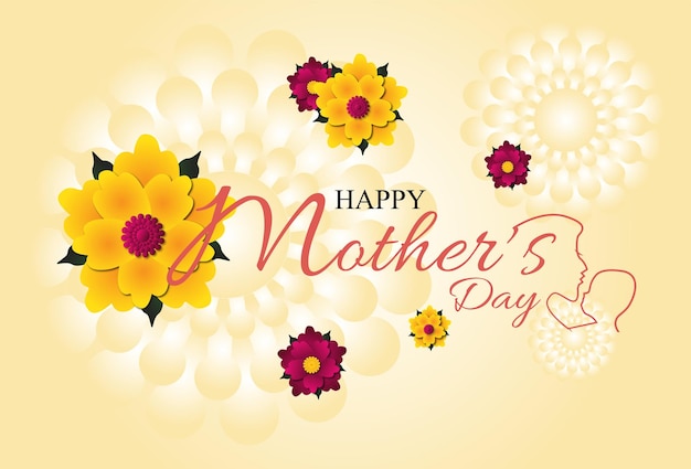 vector happy mother's day silhouette line mom son baby flowers sun light background