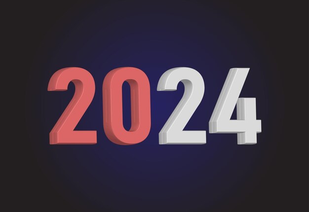 Векторный счастливый новый год 2024 3D современный минимальный дизайн фона