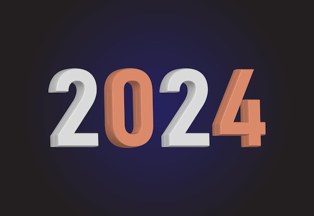Векторный счастливый новый год 2024 3D современный минимальный дизайн фона