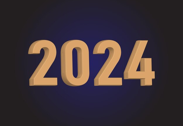 Векторный счастливый новый год 2024 3D современный минимальный дизайн фона