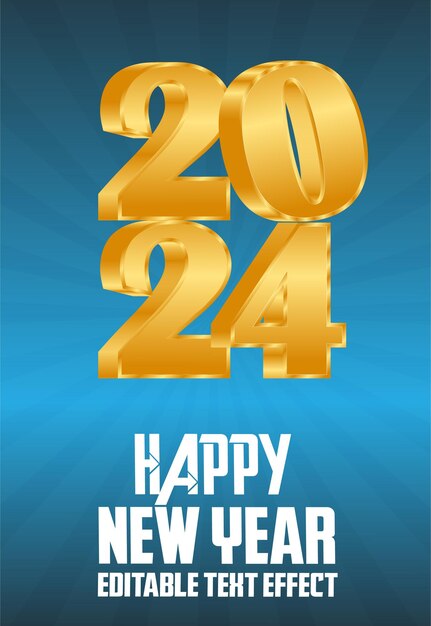 Vector happy new year 2024 3d tekst effect ontwerp