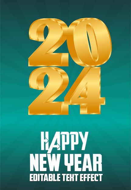 Vector happy new year 2024 3d tekst effect ontwerp