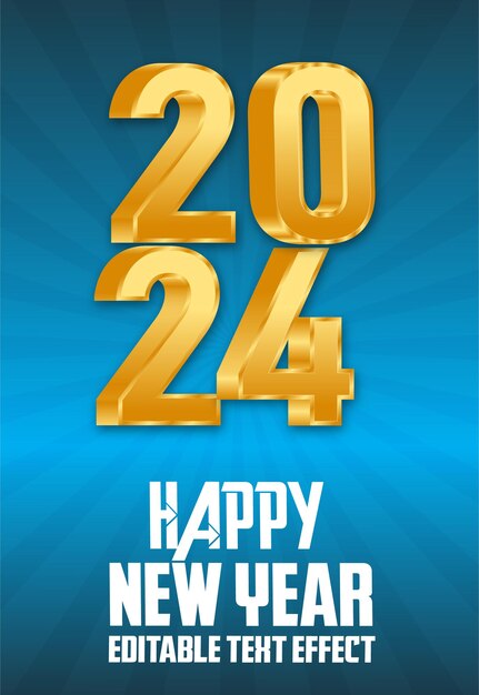 Vector happy new year 2024 3d tekst effect ontwerp