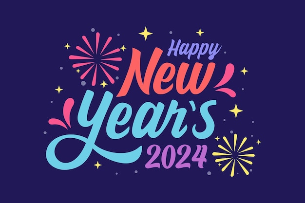 Вектор счастливого нового года 2024 красочный фон с причудливыми буквами